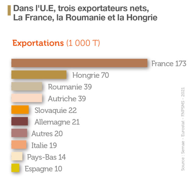 Graphique présentant les pays européens exportateurs de semences de maïs en 2021/2022